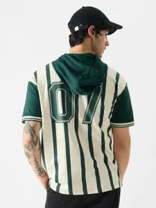 The Souled Store Striped Cotton Hooded Oversized T-shirt