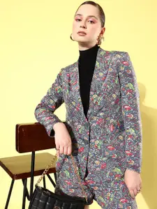 QUIERO Printed Pure Silk Blazer with Shorts