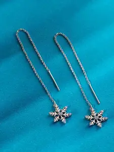 March by FableStreet Rhodium-Plated Snowflake Thread Earrings