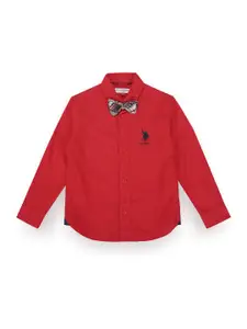 U.S. Polo Assn. Kids Boys Classic Pure Cotton Corduroy Casual Shirt with Detachable Bow