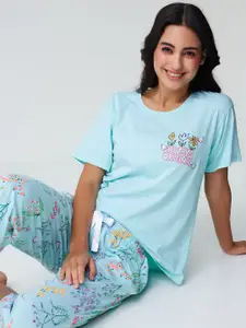 I like me Blue Graphic Printed Pure Cotton Night suit