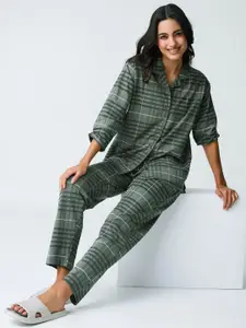 I like me Green Checked Pure Cotton Night suit