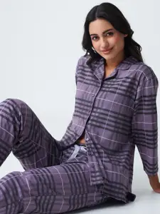 I like me Purple Checked Pure Cotton Night suit