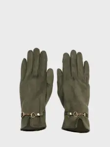 20Dresses Olive Greeen Buckle Trim Winter Gloves