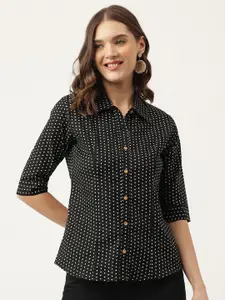 KALINI Classic Polka Dot Printed Spread Collar Casual Shirt