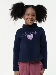 One Friday Girls Graphic Printed Cotton Mock Collar Pullover Sweatshirt