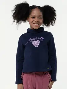One Friday Girls Graphic Printed Cotton Mock Collar Pullover Sweatshirt