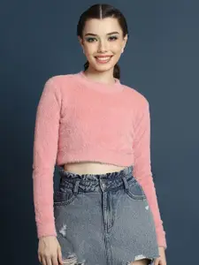FOREVER 21 Pink Long Sleeves Crop Fuzzy Pullover