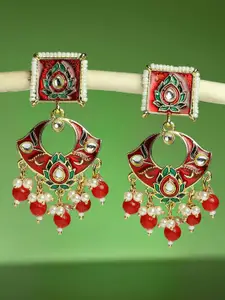OOMPH Contemporary Meenakari Kundan Studded Drop Earrings