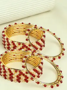 OOMPH Set Of 16 Gold-Plated Crystal Beaded Bangles