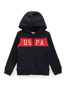 U.S. Polo Assn. Kids Boys Typography Printed Front-Open Sweatshirt