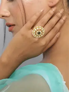 Tarinika  Gold-Plated Kundan-Studded & Pearls Beaded Adjustable Finger Ring
