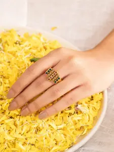 Tarinika Gold-Plated CZ-Studded Adjustable Finger Ring