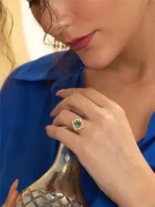 Tarinika Gold-Plated Cubic Zirconia Studded Finger Ring