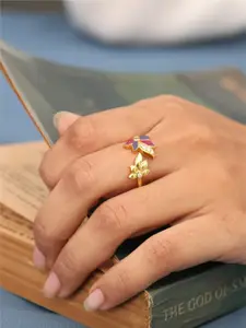 Tarinika Gold-Plated CZ Studded Adjustable Finger Ring