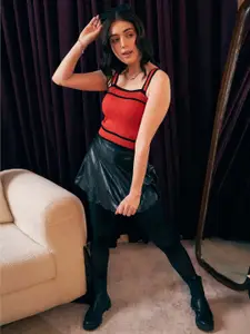 Berrylush Orange Ribbed Sleeveless Crop Acrylic Top