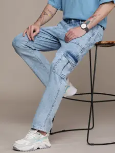 WROGN Men Heavy Fade Stretchable Mid-Rise Cargo Fit Jeans