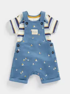 mothercare Infant Boys Printed Pure Cotton Dungarees With T-shirt