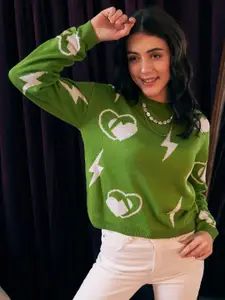 Berrylush Conversational Printed Acrylic Pullover