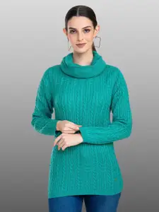 Moda Elementi Self Design Cable Knit Turtle Neck Long Sleeve Woollen Pullover Sweater