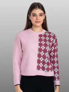 Moda Elementi Self Design Geometric Long Sleeve Woollen Pullover Sweater