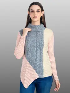 Moda Elementi  Colourblocked Turtle Neck Long Sleeve Woollen Pullover Sweater