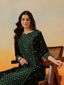 ADA Ethnic Motifs Lucknowi Chikankari Embroidered Regular Cotton Kurta