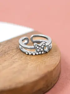 Bellofox Silver-Plated Adjustable Stone Studded Finger Ring