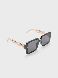 20Dresses Women Black Oversized Rectangular Sunglasses