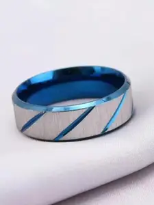 VIEN Men Stainless Steel Wave Design Textured Finger Ring