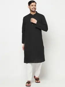 Fabindia Striped Band Collar Pure Cotton Straight Kurta