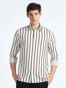Flying Machine Slim Fit Striped Cotton Linen Casual Shirt