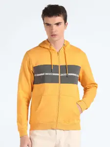 Flying Machine Colourblocked Hooded Front Open Sweatshirt