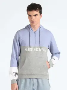 Flying Machine Colourblocked Hooded Pullover Sweatshirt