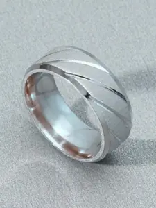 VIEN Men Silver Plated Twill Pattern Finger Ring