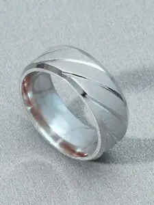 VIEN Men Silver Plated Two Tone Twill Pattern Finger Ring
