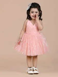 BAESD Girls Embellished Shoulder Strap Net Fit & Flare Dress