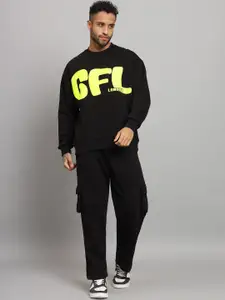GRIFFEL Typography Printed Mid Rise Fleece Sweatshirt With Trackpant