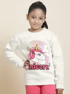 Kids Ville Girls Unicorn Printed Sequinned Pullover Sweatshirt