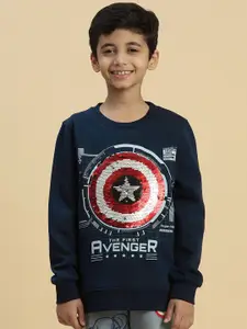 Kids Ville Boys Captain America Printed Sequinned Pullover Sweatshirt