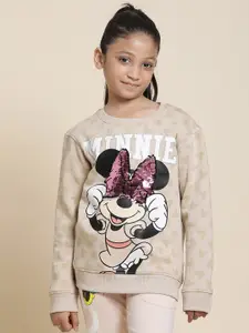 Kids Ville Girls Minnie Mouse Printed Sequinned Pullover Sweatshirt