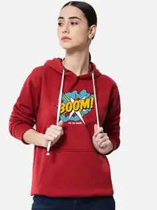 FFLIRTYGO Typography Hooded Fleece Pullover Sweatshirt