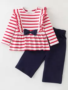 CrayonFlakes Girls Striped Ruffles Top with Palazzos