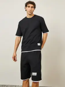 Styli Men Oversized Contrast Trim Terry T-Shirt & Shorts Co-Ords