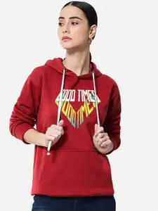 FFLIRTYGO Typography Printed Hooded Fleece Sweatshirt