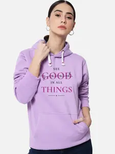 FFLIRTYGO Typography Printed Hooded Fleece Sweatshirt