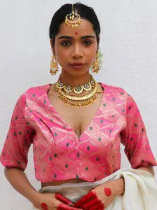 Chidiyaa Self Design Woven Design Brocade Saree Blouse