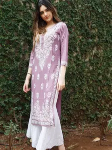 GoSriKi Ethnic Motifs Embroidered Thread Work Cotton Straight Kurta