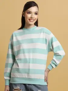 FOREVER 21 Striped Round Neck Long Sleeve Pullover Sweatshirt