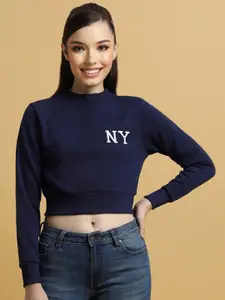 FOREVER 21 Typography Embroidered Crop Sweatshirt